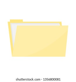 yellow open document folders with paper icon isolated on white background. vector illustration