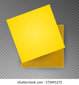 Yellow open empty squares cardboard box isolated on transparent background. Mockup template for design products, package, branding, advertising. Top view. Vector illustration.