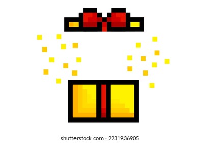 yellow open gift. Open package. Birthday surprise. Vector illustration. Stock image.