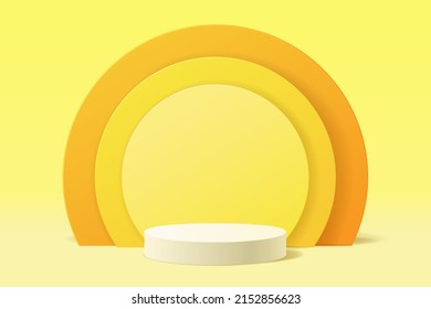 Yellow orange abstract 3D scene for show product presentation background, White Cylinder podium for display product and circle shape overlap behind, Vector illustration