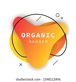 Yellow and orange abstract fluid shapes with flux frame. Dynamical forms, fluid elements, wavy lines. Template for labels, covers, banners. Vector illustration