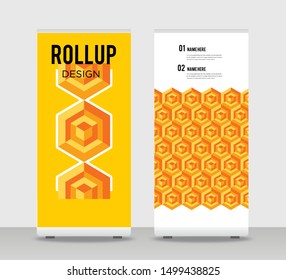 Yellow orange Abstract Shapes Modern Exhibition Advertising Trend Business Roll Up Banner Stand Poster Brochure flat design template creative concept. Yellow orange Roll Up EPS. Presentation Cover