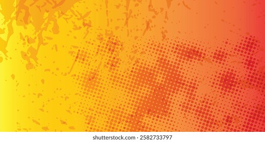 Yellow and orange background with grunge pattern and dots.