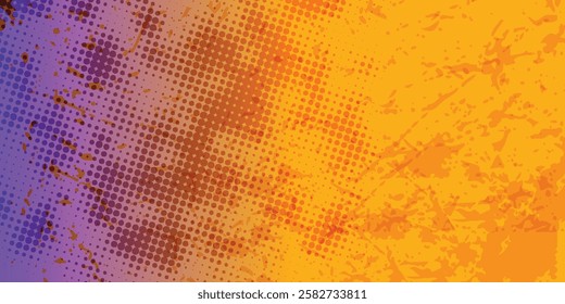 Yellow and orange background with grunge pattern and dots.