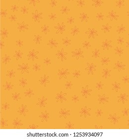 Yellow orange background with hand drawn flowers. Cute colorful simple seamless pattern with chamomiles in doodle style for cards, banners, posters. Vector sketchy daisy background.