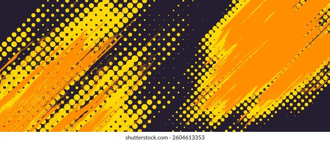 Yellow and orange background hatch with halftone effect. Vintage pop art retro comic illustration