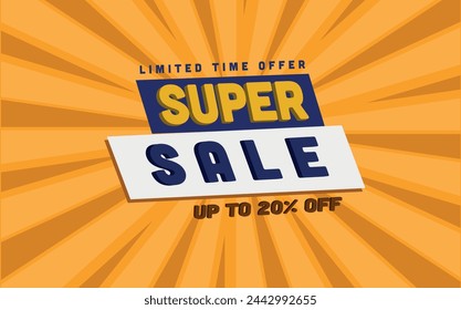 Imagen de fondo amarillo y naranja escrita "súper venta", hasta 20% OFF