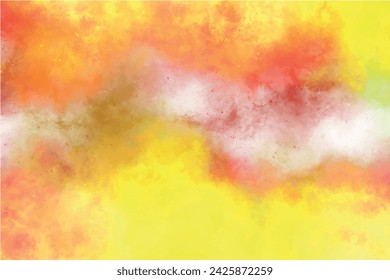 Yellow orange background watercolor texture. Red warm beige colored painted sketch backdrop.Sunset sky strip rainbow vintage grunge effect empty space illustration. Light hue wallpaper element antique