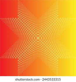 Yellow and orange background with white circle pattern forming stars.