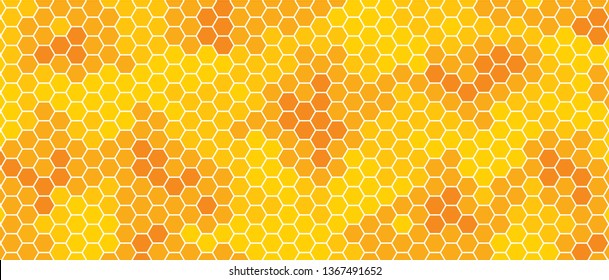 Yellow, orange beehive background. Honeycomb, bees hive cells pattern. Bee honey shapes. Vector geometric seamless texture symbol. Hexagon, hexagonal raster, mosaic cell sign or icon. Gradation color.