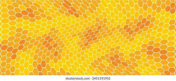 Yellow, orange beehive background. Honeycomb, bees hive cells pattern. Bee honey shapes. Vector geometric seamless texture symbol. Hexagon, hexagonal raster, mosaic cell sign or icon. Gradation color.