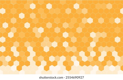 Yellow, orange beehive background. Honeycomb, bees hive cells pattern. Bee honey shapes background design.