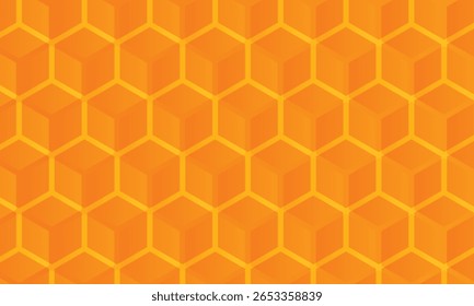 Jaune, arrière-plan ruche orange. Nid d'abeilles, motif de cellules de ruche d'abeilles. Formes au miel d'abeilles. Image vectorielle géométrique sans soudure symbole de texture. Hexagone, trame hexagonale, signe ou icône de cellule en mosaïque. Couleur de gradation.