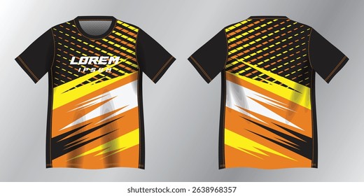 yellow orange and black abstract background pattern for sport jersey design mockup