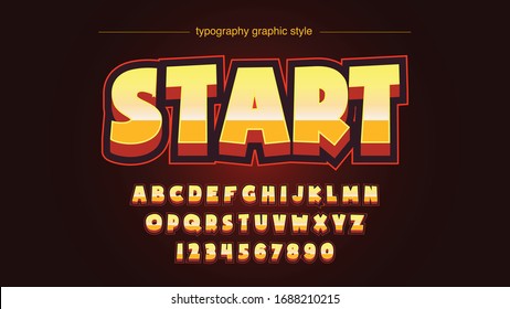 Yellow Orange Bright 3D Bold Perspective Colorful Cartoon Sticker Start Artistic Font Typography Alphabet