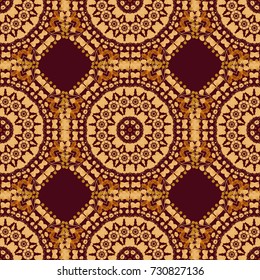 Yellow, orange and brown Indian floral paisley medallion. Can be used for textile, greeting card, coloring book, phone case print. Ethnic Mandala seamless pattern. Vector Henna tattoo style.
