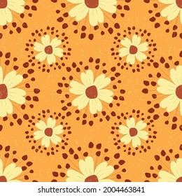 Yellow, orange and brown vintage flowers seamless