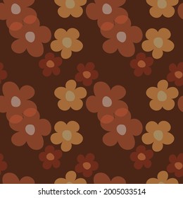 Yellow, orange and brown vintage flowers seamless