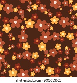 Yellow, orange and brown vintage flowers seamless