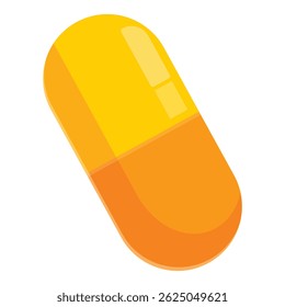 Yellow and orange capsule is lying on its side, representing pharmaceutical products and healthcare