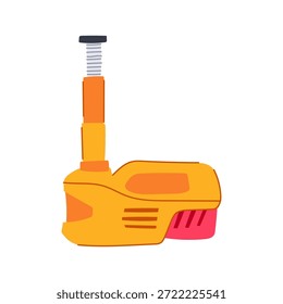 Herramienta de gato de automóvil amarillo y naranja, un equipo vital para la reparación y el mantenimiento de automóviles, levantar vehículos y cambiar neumáticos, ilustrando el servicio y la asistencia en carretera