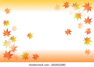 Yellow and orange checkered gradient and autumn leaves background illustration material