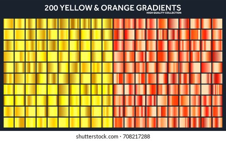 Yellow, orange chrome gradient set,pattern,template.Sun,fruits colors for design,collection of high quality gradients.Metallic texture,shiny metal background.Suitable for text ,mockup,banner, ribbon