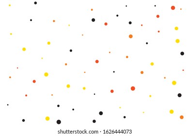 Yellow and orange circles confetti falling on transparent background. Round, dot vector background. Abstract colorful confetti flying in the air. Vector holiday illustration with circles confetti.