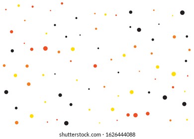 Yellow and orange circles confetti falling on transparent background. Round, dot vector background. Abstract colorful confetti flying in the air. Vector holiday illustration with circles confetti.