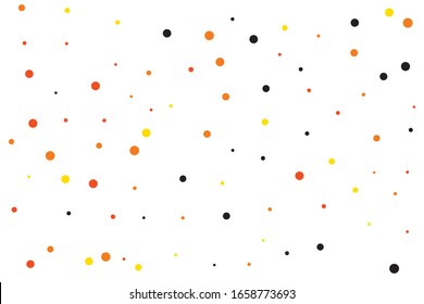 Yellow and orange circles confetti falling on transparent background. Round, dot vector background. Abstract colorful confetti flying in the air. Vector holiday illustration with circles confetti.