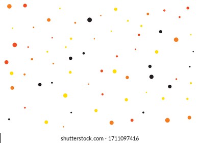 Yellow and orange circles confetti falling on transparent background. Round, dot vector background. Abstract colorful confetti flying in the air. Vector holiday illustration with circles confetti.