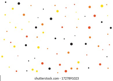 Yellow and orange circles confetti falling on transparent background. Round, dot vector background. Abstract colorful confetti flying in the air. Vector holiday illustration with circles confetti.