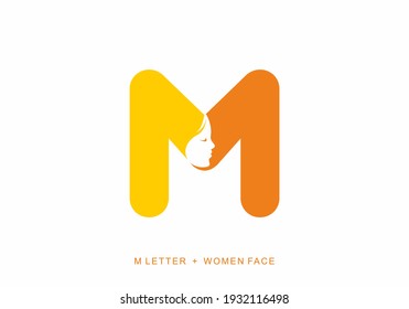 Yellow orange color of M initial letter with women face shape design