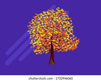 Yellow and Orange Color Maple Tree Bonsai Flat vector Icon Illustration