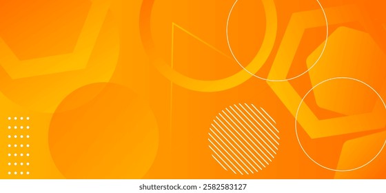 Yellow and orange colour abstract gradient background with hexagons shapes and geomatric rounded shapes and lines dynamic shapes composition design, background vector illustration.