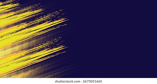 Semitono de combinación de naranja amarillo sobre fondo azul oscuro. Vector salpicado de destellos.