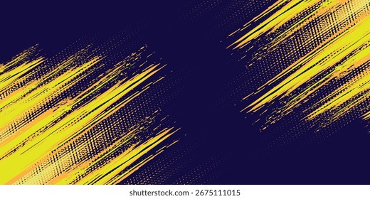 Semitono de combinación de naranja amarillo sobre fondo azul oscuro. Vector salpicado de destellos. Patrón de quemaduras.