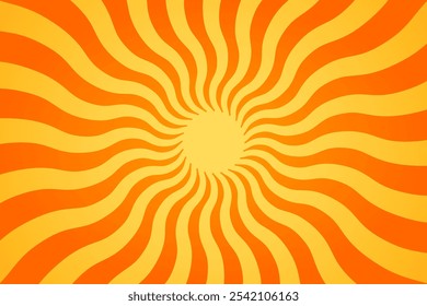 Yellow and orange comic sunburst background. Abstract sunburst Wavy Texture brochure design template. Sun rays cartoon illustration