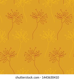 Yellow Orange and copper colored flower pattern. Simple vector background with a linear repeat