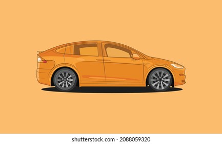 Yellow Orange Coupe Sporty Car. Generic automobile with glossy surface on yellow background. Side view with isolated path.