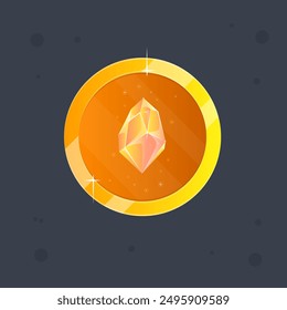 Icono de juego esotérico mágico de la gema del cristal anaranjado amarillo en diseño de Vector aislado del marco dorado