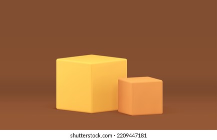 Yellow orange cubes 3d platform stage decor element contest arena for product presentation realistic vector illustration. Basic foundation pedestal studio background two squared box exhibition display