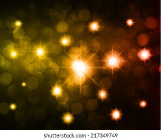 yellow orange Defocused Light, Flickering Lights, Vector abstract festive background with bokeh defocused lights.