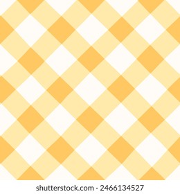 Yellow orange diagonal Vichy check seamless vector pattern. Hand-drawn Gingham check pattern. Gender neutral pastel orange, yellow and white plaid design. Yellow grid on an off-white background.