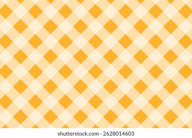 Yellow orange diagonal Vichy check seamless vector pattern. Hand-drawn Gingham check pattern. Gender neutral pastel orange, yellow and white plaid design. Yellow grid on an off-white background