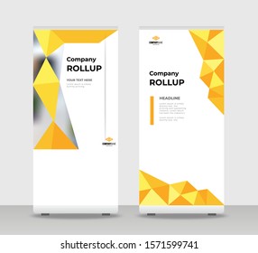 Yellow orange diamond Abstract Shapes Modern Exhibition Advertising Trend Business Roll Up Banner Stand Poster Brochure flat design template creative concept. Yellow diamond Roll Up EPS. Presentation