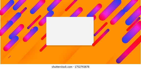 Yellow, Orange Dynamic Neon Lines Banner. Minimal Cover Sale Banner Colorful Design. Neon Dynemic Geometric Memphis. Blue Purple Pink Stripes Motion Design. Business Card Corporate Identity Template.