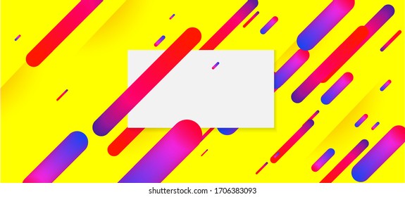Yellow, Orange Dynamic Neon Stripes Banner. Corporate Identity Business Card Layout. Minimal Cover Sale Banner Colorful Design. Blue Purple Pink Shape Motion Pattern. Neon Dynemic Geometric Memphis.