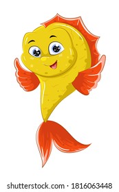 A yellow orange fish with blue eyes, design animal cartoon vector illustration