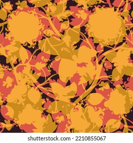 Yellow and orange floral seamless pattern. Stylized flowers wallpaper. Design for textile, fabric, web, cover, wrapping paper, decoupage paper